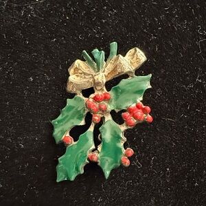 Vintage Rodox Stamped Christmas Holly Brooch